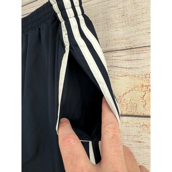 Adidas Mesh Lined Track Pants Mens XXL Dark Navy Blue 3 White Stripe Zip Ankle - Picture 5 of 14